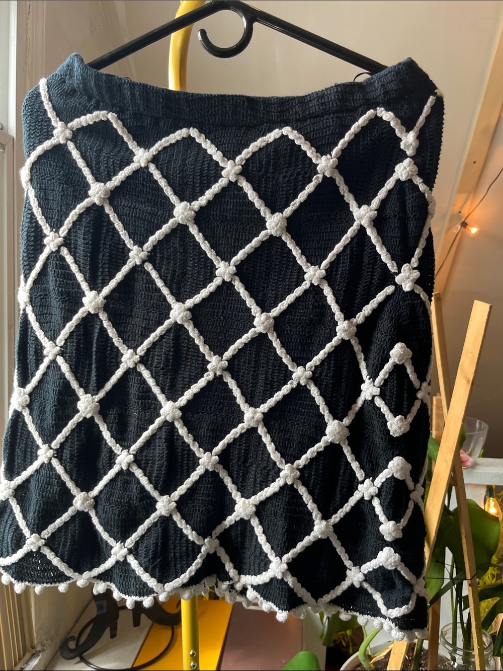 Etcetera Black A-Line Knit Skirt with White Lattice Crochet